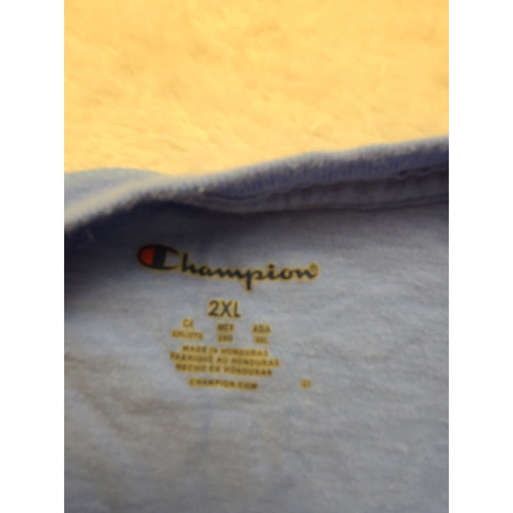 Champion Men's 2XL Short Sleeve TShirt Light Blue Crew Neck Embroidered Logo Tee - Picture 3 of 14
